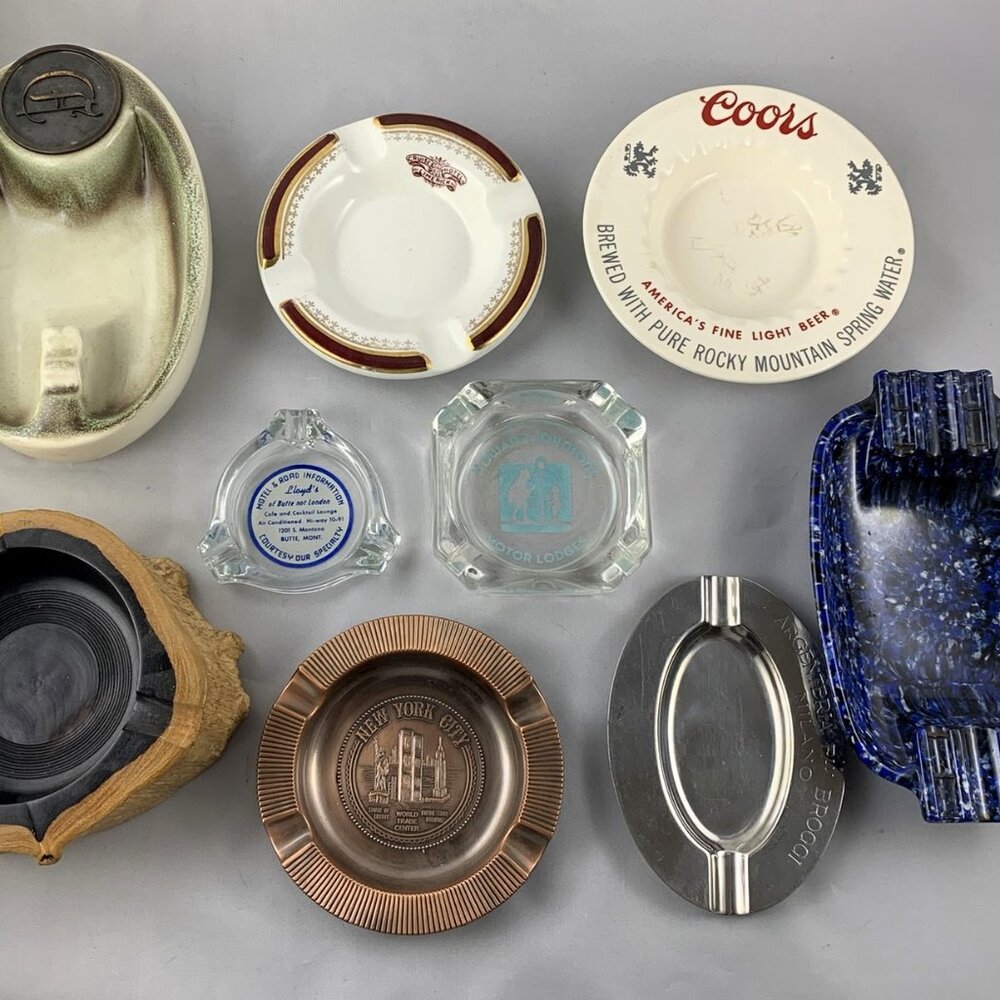Rare Collection of 9 Unique Vintage Ash Trays, Excellent Condition